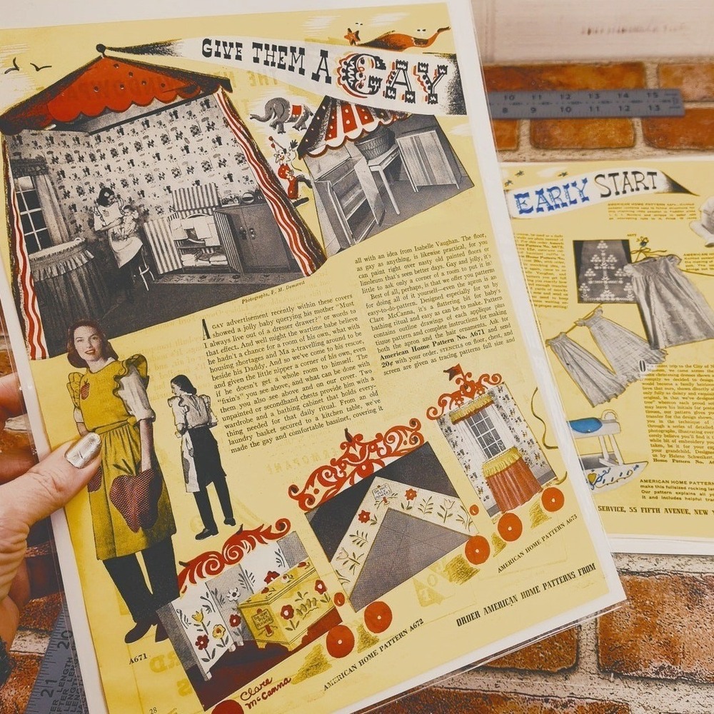 1944 Craft Patterns Vintage Print Ad 2 Page Children Toy Wall Decor 1940s Art